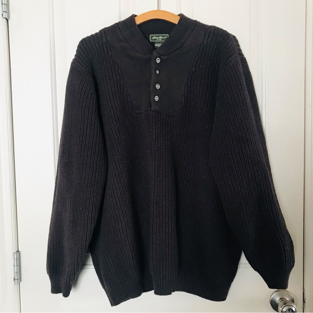 Eddie Bauer Cotton 1/4 Button Men's Dark Brown Sweater XL